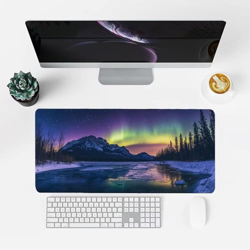 Lila Mauspad 900x500x3mm, Mousepad Gaming Mauspad Aurora Mousepad XXL, Mouse Pad mit Vernähten Kanten und rutschfeste Gummibasis, Schreibtisch Zubehör, Maus Pad für Gaming Tastatur und Maus, f-480 Bild 2