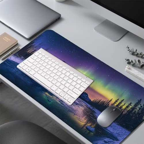 Lila Mauspad 900x500x3mm, Mousepad Gaming Mauspad Aurora Mousepad XXL, Mouse Pad mit Vernähten Kanten und rutschfeste Gummibasis, Schreibtisch Zubehör, Maus Pad für Gaming Tastatur und Maus, f-480 Bild 4