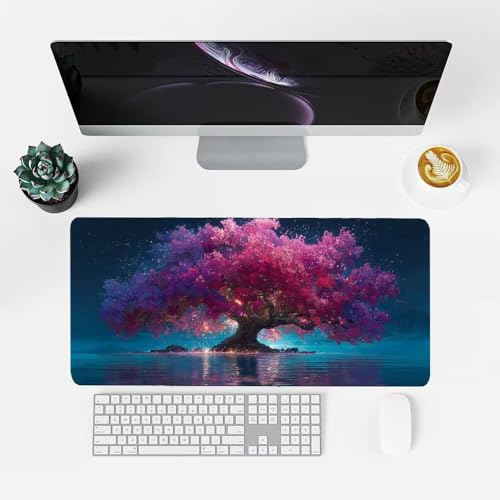 Lila Mauspad 1000x500x3mm, Mousepad Gaming Mauspad Baum Mousepad XXL, Mouse Pad mit Vernähten Kanten und rutschfeste Gummibasis, Schreibtisch Zubehör, Maus Pad für Gaming Tastatur und Maus, f-488 Bild 2