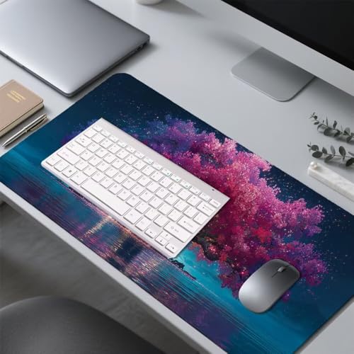Lila Mauspad 1000x500x3mm, Mousepad Gaming Mauspad Baum Mousepad XXL, Mouse Pad mit Vernähten Kanten und rutschfeste Gummibasis, Schreibtisch Zubehör, Maus Pad für Gaming Tastatur und Maus, f-488 Bild 4