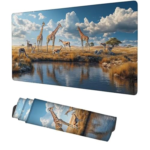 Giraffe Mauspad 900x500x3mm, Mousepad Gaming Mauspad Steppe Mousepad XXL, Mouse Pad mit Vernähten Kanten und rutschfeste Gummibasis, Schreibtisch Zubehör, Maus Pad für Gaming Tastatur und Maus, f-470 Bild 1