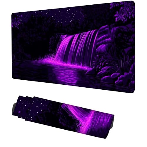 Lila Mauspad 900x500x3mm, Mousepad Gaming Mauspad Wasserfall Mousepad XXL, Mouse Pad mit Vernähten Kanten und Rutschfeste Gummibasis, Schreibtisch Zubehör, Maus Pad für Gaming Tastatur und Maus, f-486 Bild 1