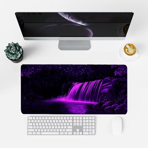 Lila Mauspad 900x500x3mm, Mousepad Gaming Mauspad Wasserfall Mousepad XXL, Mouse Pad mit Vernähten Kanten und Rutschfeste Gummibasis, Schreibtisch Zubehör, Maus Pad für Gaming Tastatur und Maus, f-486 Bild 2