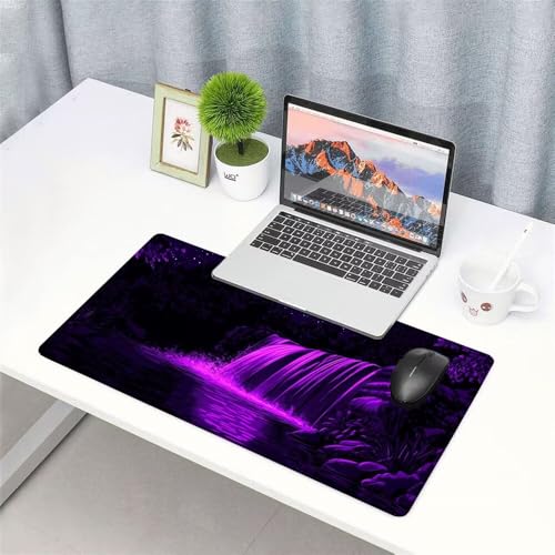 Lila Mauspad 900x500x3mm, Mousepad Gaming Mauspad Wasserfall Mousepad XXL, Mouse Pad mit Vernähten Kanten und Rutschfeste Gummibasis, Schreibtisch Zubehör, Maus Pad für Gaming Tastatur und Maus, f-486 Bild 3
