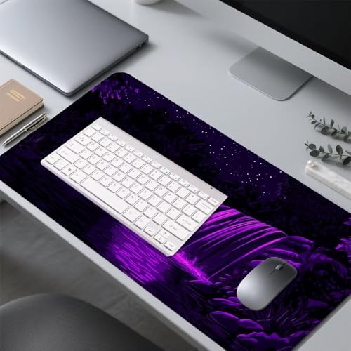 Lila Mauspad 900x500x3mm, Mousepad Gaming Mauspad Wasserfall Mousepad XXL, Mouse Pad mit Vernähten Kanten und Rutschfeste Gummibasis, Schreibtisch Zubehör, Maus Pad für Gaming Tastatur und Maus, f-486 Bild 4
