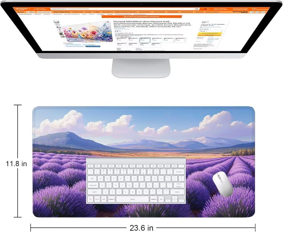 Schreibtischunterlage Lila Mauspad XXL 150x80cm Mousepad Lavendel Gaming Mauspad mit Nicht rutschender Unterlage, Vernähte Kanten WassXerdicht Anti-Rutsch Maus Pad für PC, Office Geschenke F0-971 Bild 2