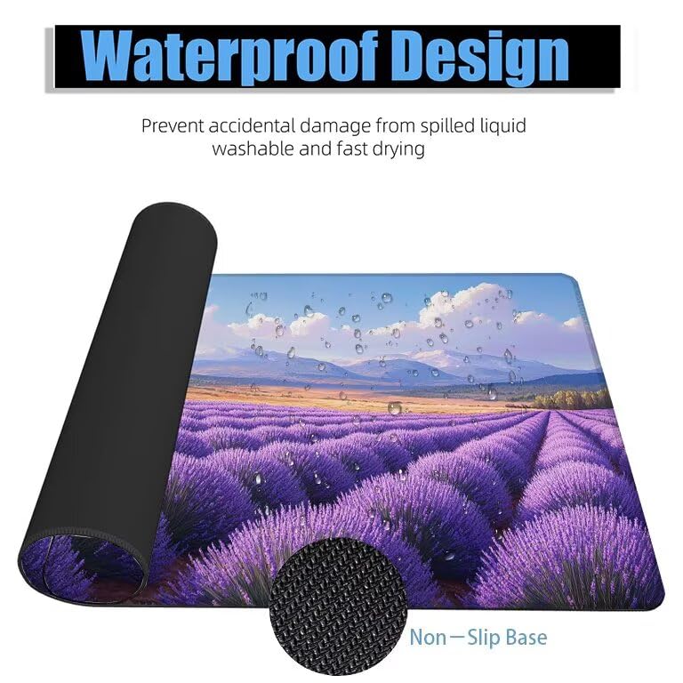 Schreibtischunterlage Lila Mauspad XXL 150x80cm Mousepad Lavendel Gaming Mauspad mit Nicht rutschender Unterlage, Vernähte Kanten WassXerdicht Anti-Rutsch Maus Pad für PC, Office Geschenke F0-971 Bild 4