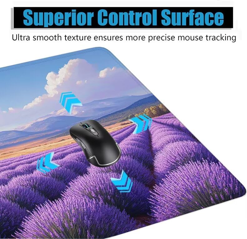 Schreibtischunterlage Lila Mauspad XXL 150x80cm Mousepad Lavendel Gaming Mauspad mit Nicht rutschender Unterlage, Vernähte Kanten WassXerdicht Anti-Rutsch Maus Pad für PC, Office Geschenke F0-971 Bild 5