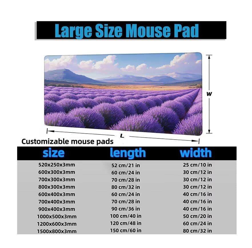 Schreibtischunterlage Lila Mauspad XXL 150x80cm Mousepad Lavendel Gaming Mauspad mit Nicht rutschender Unterlage, Vernähte Kanten WassXerdicht Anti-Rutsch Maus Pad für PC, Office Geschenke F0-971 Bild 6