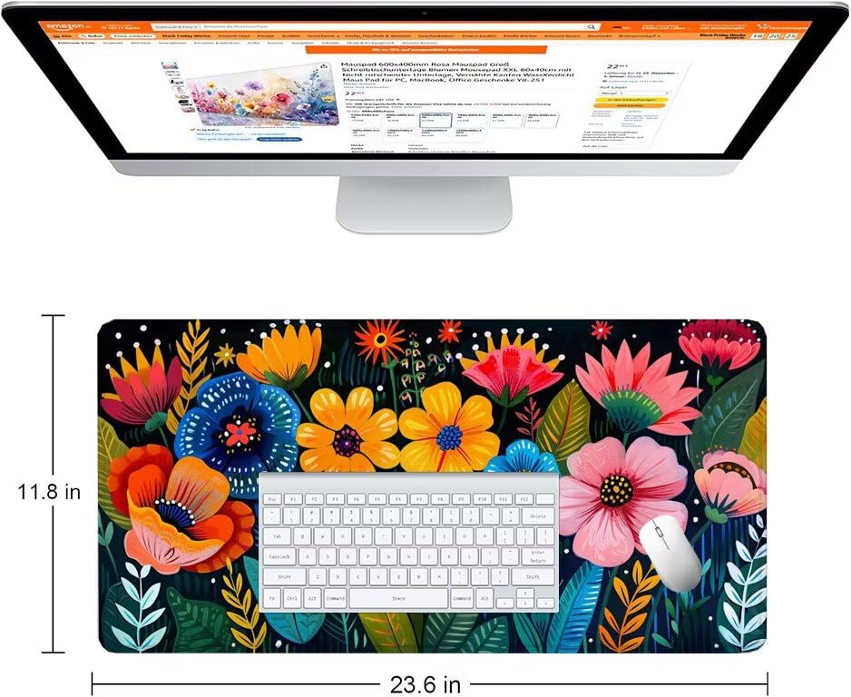 Schreibtischunterlage Bunt Mauspad XXL 150x80cm Mousepad Blume Gaming Mauspad mit Nicht rutschender Unterlage, Vernähte Kanten WassXerdicht Anti-Rutsch Maus Pad für Laptop, Office Geschenke F0-956 Bild 2