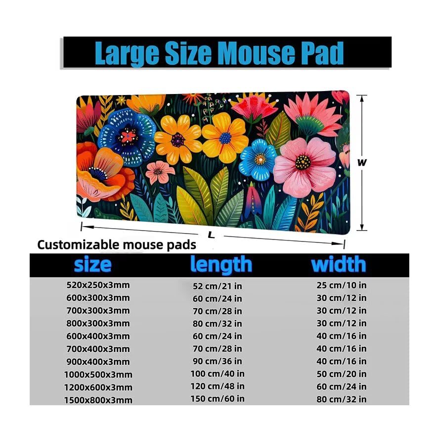 Schreibtischunterlage Bunt Mauspad XXL 150x80cm Mousepad Blume Gaming Mauspad mit Nicht rutschender Unterlage, Vernähte Kanten WassXerdicht Anti-Rutsch Maus Pad für Laptop, Office Geschenke F0-956 Bild 6