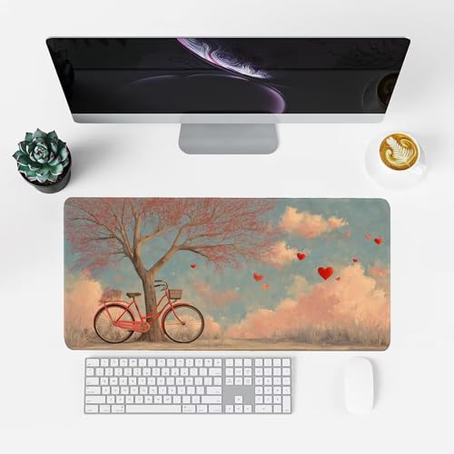 Fahrrad Mauspad 900x500x3mm, Mousepad Gaming Mauspad Baum Mousepad XXL, Mouse Pad mit Vernähten Kanten und rutschfeste Gummibasis, Schreibtisch Zubehör, Maus Pad für Gaming Tastatur und Maus, f-500 Bild 2