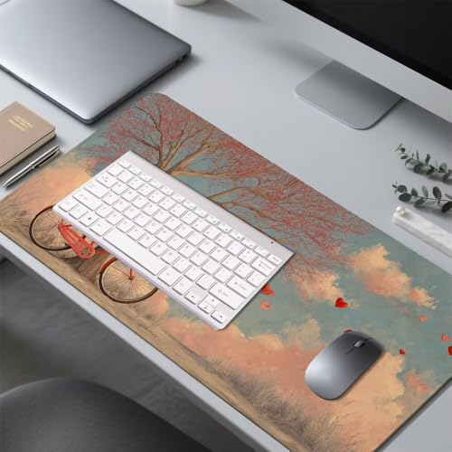 Fahrrad Mauspad 900x500x3mm, Mousepad Gaming Mauspad Baum Mousepad XXL, Mouse Pad mit Vernähten Kanten und rutschfeste Gummibasis, Schreibtisch Zubehör, Maus Pad für Gaming Tastatur und Maus, f-500 Bild 4