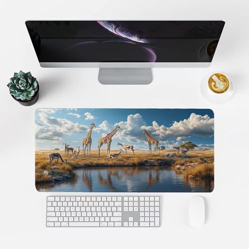 Giraffe Mauspad 1000x500x3mm, Mousepad Gaming Mauspad Steppe Mousepad XXL, Mouse Pad mit Vernähten Kanten und Rutschfeste Gummibasis, Schreibtisch Zubehör, Maus Pad für Gaming Tastatur und Maus, f-470 Bild 2