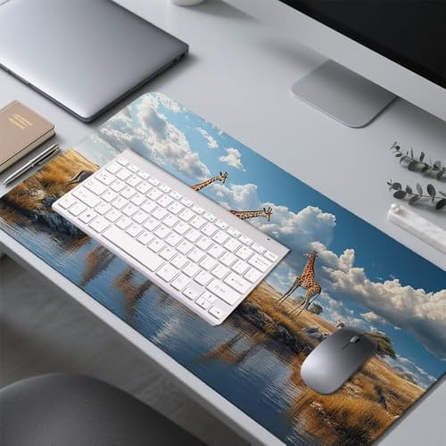 Giraffe Mauspad 1000x500x3mm, Mousepad Gaming Mauspad Steppe Mousepad XXL, Mouse Pad mit Vernähten Kanten und Rutschfeste Gummibasis, Schreibtisch Zubehör, Maus Pad für Gaming Tastatur und Maus, f-470 Bild 4