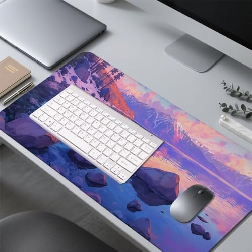 Lila Mauspad 1000x500x3mm, Mousepad Gaming Mauspad Stein Mousepad XXL, Mouse Pad mit Vernähten Kanten und rutschfeste Gummibasis, Schreibtisch Zubehör, Maus Pad für Gaming Tastatur und Maus, f-494 Bild 4