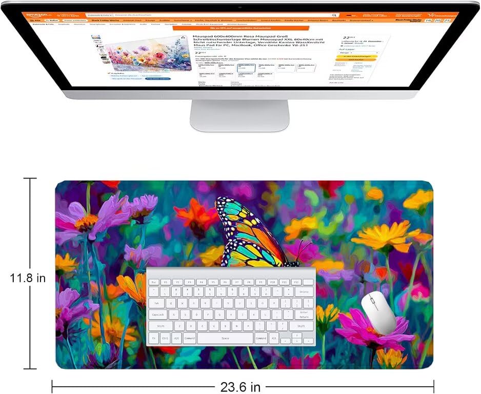 Schreibtischunterlage Schmetterling Mauspad XXL 150x80cm Mousepad Lila Gaming Mauspad mit Nicht rutschender Unterlage, Vernähte Kanten WassXerdicht Anti-Rutsch Maus Pad für PC, MacBook, Laptop F0-947 Bild 2
