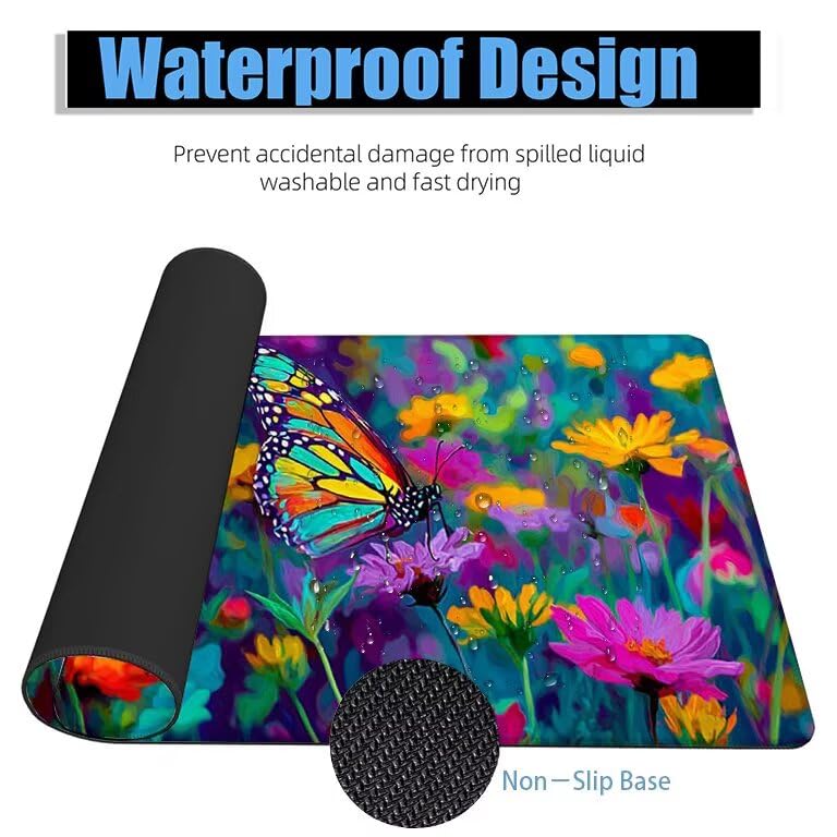 Schreibtischunterlage Schmetterling Mauspad XXL 150x80cm Mousepad Lila Gaming Mauspad mit Nicht rutschender Unterlage, Vernähte Kanten WassXerdicht Anti-Rutsch Maus Pad für PC, MacBook, Laptop F0-947 Bild 4