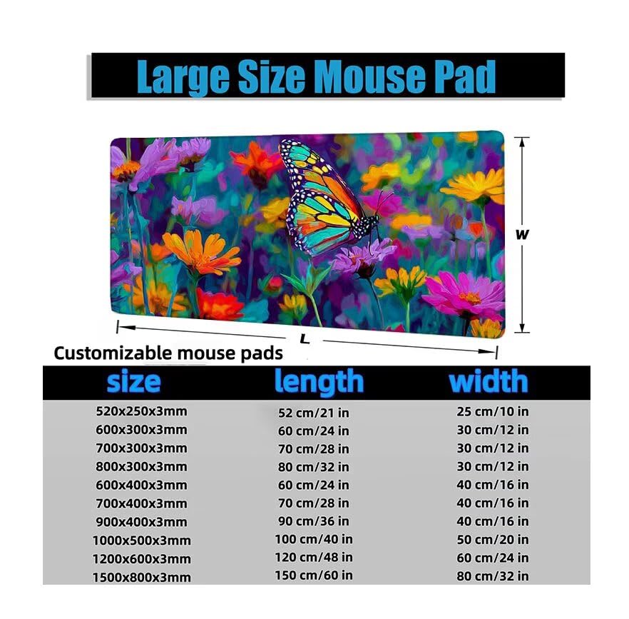 Schreibtischunterlage Schmetterling Mauspad XXL 150x80cm Mousepad Lila Gaming Mauspad mit Nicht rutschender Unterlage, Vernähte Kanten WassXerdicht Anti-Rutsch Maus Pad für PC, MacBook, Laptop F0-947 Bild 6
