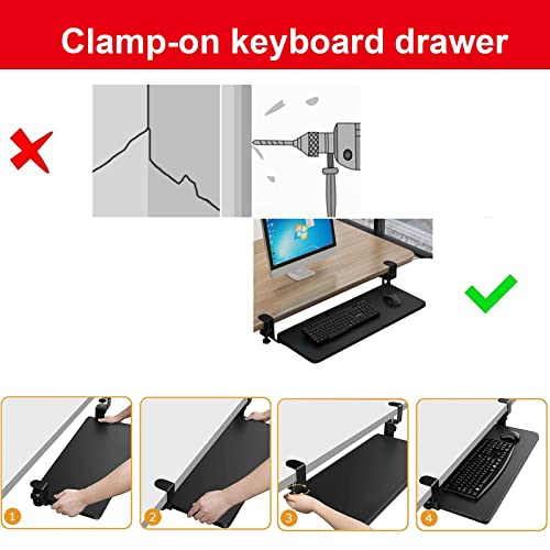 Lar Tastaturablage, 750 x 250 mm, ausziehbares Design mit Klemme, Tastatur- und Maus-Sto-Regal, ideal für Home-Office-Einrichtung und Gaming-Statistik Bild 5