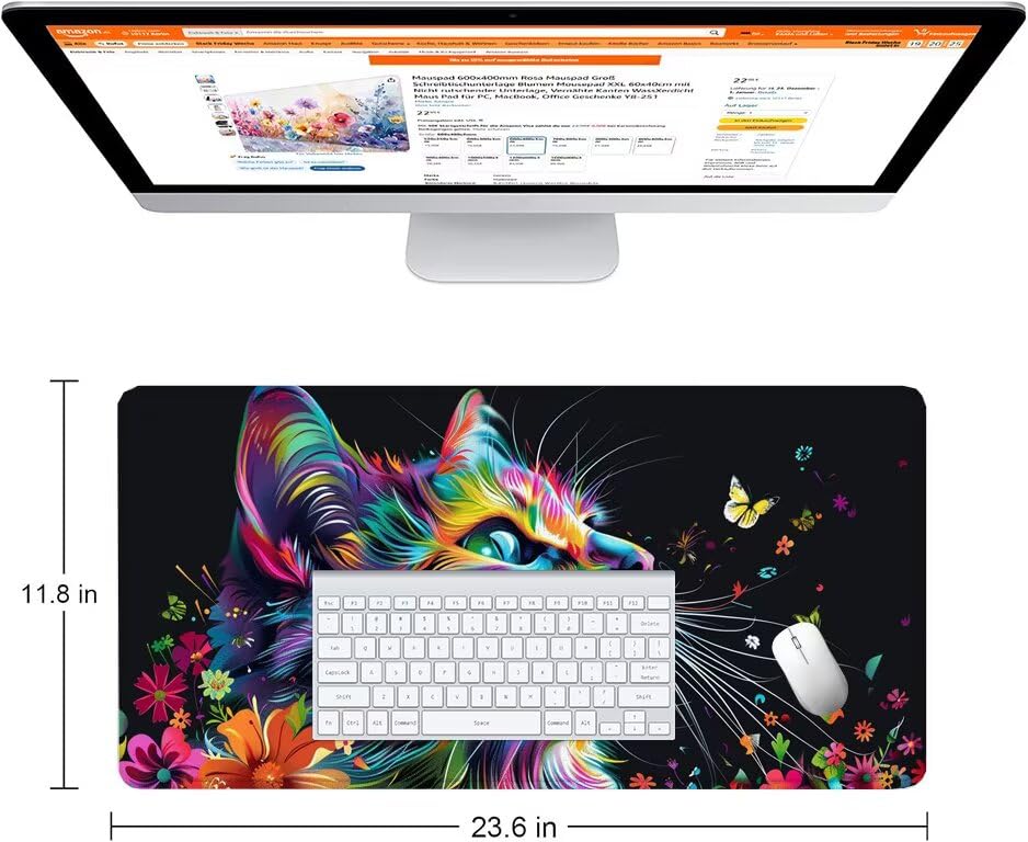 Schreibtischunterlage Schwarz Mauspad XXL 150x80cm Mousepad Katze Gaming Mauspad mit Nicht rutschender Unterlage, Vernähte Kanten WassXerdicht Anti-Rutsch Maus Pad für PC, Office Geschenke F0-953 Bild 2