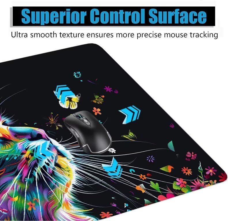 Schreibtischunterlage Schwarz Mauspad XXL 150x80cm Mousepad Katze Gaming Mauspad mit Nicht rutschender Unterlage, Vernähte Kanten WassXerdicht Anti-Rutsch Maus Pad für PC, Office Geschenke F0-953 Bild 5