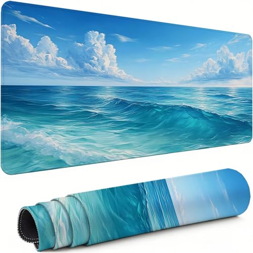 Gaming Mauspad XXL 1600x800x3mm Blau Mousepad, Große Speed rutschfeste Schreibtischunterlage Ozean Verbessert Präzision und Geschwindigkeit mit Stoßdämpfung für Tastatur und Maus Homeoffice xg-887 Bild 1