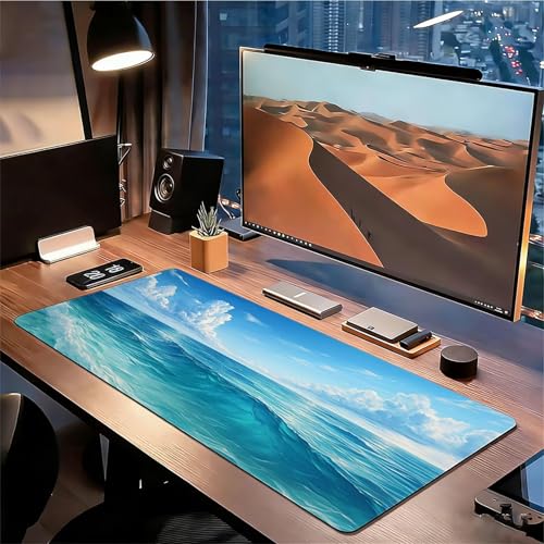 Gaming Mauspad XXL 1600x800x3mm Blau Mousepad, Große Speed rutschfeste Schreibtischunterlage Ozean Verbessert Präzision und Geschwindigkeit mit Stoßdämpfung für Tastatur und Maus Homeoffice xg-887 Bild 3