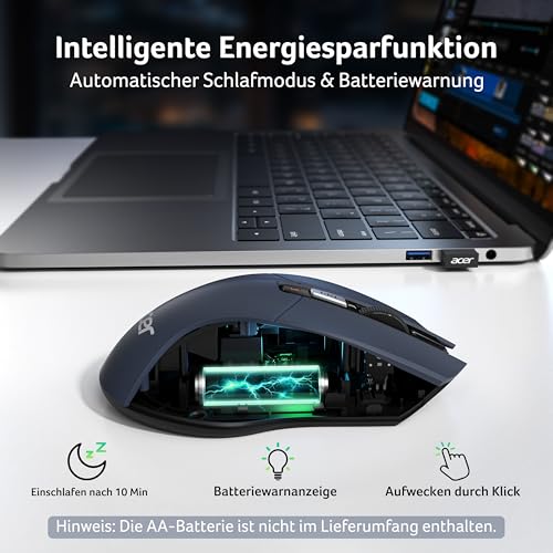 Acer Maus Kabellos 4000 DPI, Wireless Mouse 2,4Ghz mit 5 Einstellbare DPI, Batteriebetriebene Funkmaus, USB-A Computermaus für Laptop, PC, Chrombook Bild 4