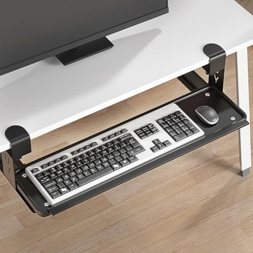 Tastaturablage mit Klemme – unter dem Schreibtisch verschiebbare Stahltastatur und Maus – einfache Installation für Home Office & Gaming Setup Bild 5