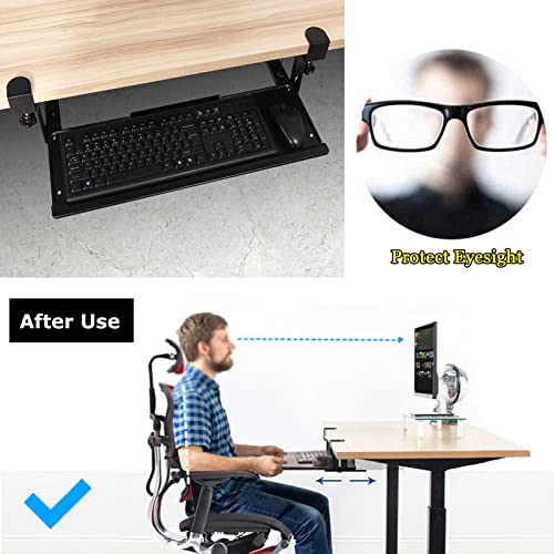 Tastaturablage für den Schreibtisch mit 35,6 cm (14 Zoll) Gleitschienen, ausziehbare Tastaturablage & Maus-Sto-Lösung, platzsparendes Design für Home Office und Gaming Setup Bild 4