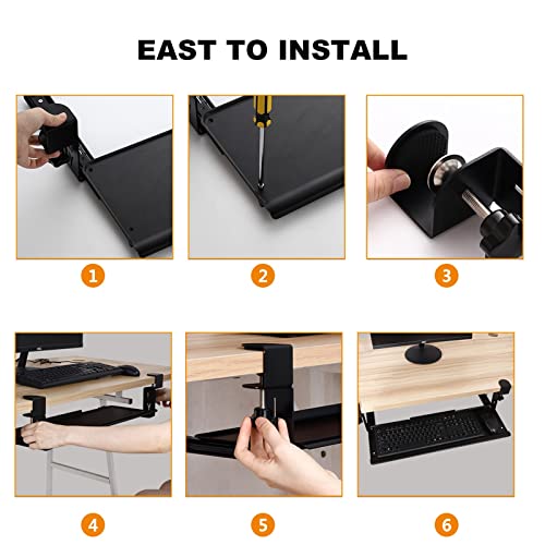 Tastaturablage für den Schreibtisch mit 35,6 cm (14 Zoll) Gleitschienen, ausziehbare Tastaturablage & Maus-Sto-Lösung, platzsparendes Design für Home Office und Gaming Setup Bild 7