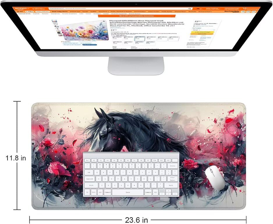 Schreibtischunterlage Rosa Mauspad XXL 120x60cm Mousepad Pferd Gaming Mauspad mit Nicht rutschender Unterlage, Vernähte Kanten WassXerdicht Anti-Rutsch Maus Pad für Laptop, Office Geschenke F0-986 Bild 2