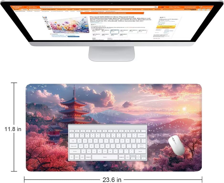 Schreibtischunterlage Rosa Mauspad XXL 120x60cm Mousepad Trommelturm Gaming Mauspad mit Nicht rutschender Unterlage, Vernähte Kanten WassXerdicht Anti-Rutsch Maus Pad für PC, MacBook, Laptop F0-989 Bild 2