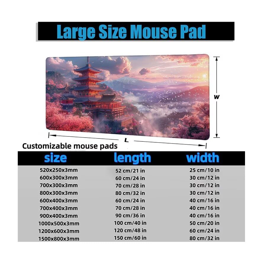 Schreibtischunterlage Rosa Mauspad XXL 120x60cm Mousepad Trommelturm Gaming Mauspad mit Nicht rutschender Unterlage, Vernähte Kanten WassXerdicht Anti-Rutsch Maus Pad für PC, MacBook, Laptop F0-989 Bild 6