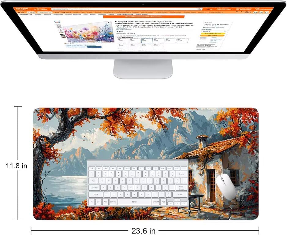 Schreibtischunterlage Herbst Mauspad XXL 150x80cm Mousepad See Gaming Mauspad mit Nicht rutschender Unterlage, Vernähte Kanten WassXerdicht Anti-Rutsch Maus Pad für Laptop, Office Geschenke F0-983 Bild 2