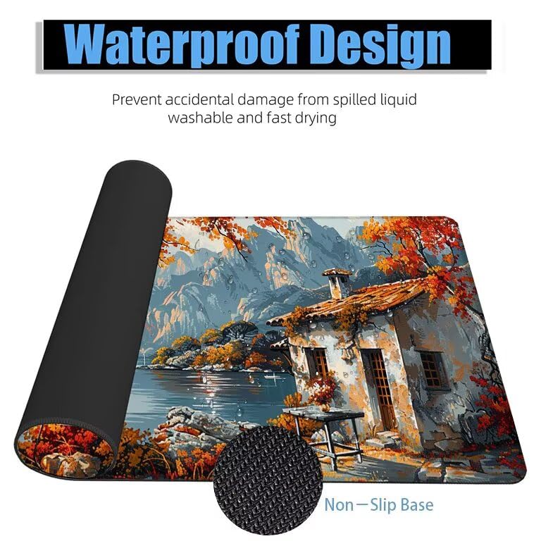 Schreibtischunterlage Herbst Mauspad XXL 150x80cm Mousepad See Gaming Mauspad mit Nicht rutschender Unterlage, Vernähte Kanten WassXerdicht Anti-Rutsch Maus Pad für Laptop, Office Geschenke F0-983 Bild 4