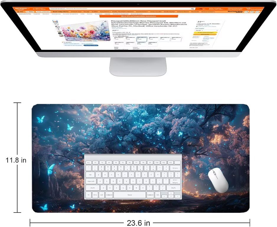 Schreibtischunterlage Baum Mauspad XXL 120x60cm Mousepad Blau Gaming Mauspad mit Nicht rutschender Unterlage, Vernähte Kanten WassXerdicht Anti-Rutsch Maus Pad für PC, MacBook, Laptop, Office F0-977 Bild 2