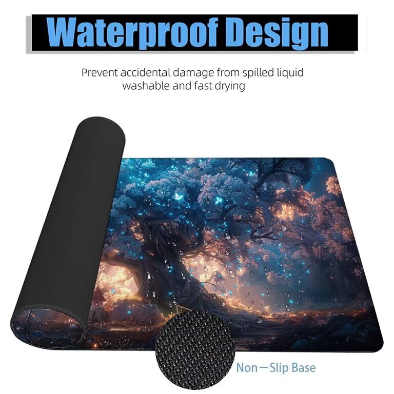 Schreibtischunterlage Baum Mauspad XXL 120x60cm Mousepad Blau Gaming Mauspad mit Nicht rutschender Unterlage, Vernähte Kanten WassXerdicht Anti-Rutsch Maus Pad für PC, MacBook, Laptop, Office F0-977 Bild 4