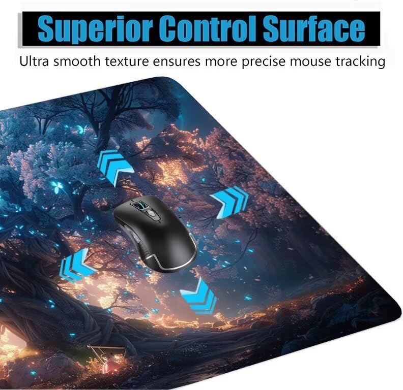 Schreibtischunterlage Baum Mauspad XXL 120x60cm Mousepad Blau Gaming Mauspad mit Nicht rutschender Unterlage, Vernähte Kanten WassXerdicht Anti-Rutsch Maus Pad für PC, MacBook, Laptop, Office F0-977 Bild 5