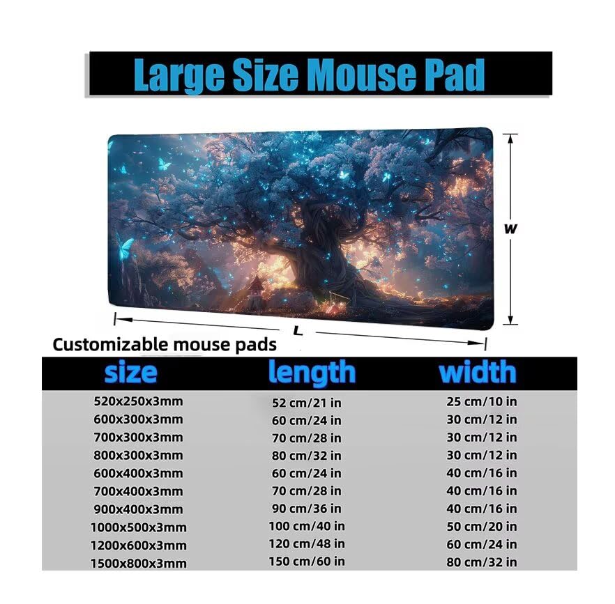 Schreibtischunterlage Baum Mauspad XXL 120x60cm Mousepad Blau Gaming Mauspad mit Nicht rutschender Unterlage, Vernähte Kanten WassXerdicht Anti-Rutsch Maus Pad für PC, MacBook, Laptop, Office F0-977 Bild 6