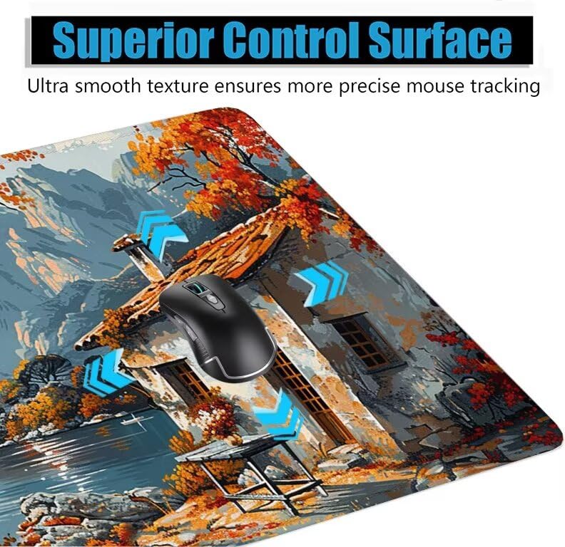 Schreibtischunterlage Herbst Mauspad XXL 120x60cm Mousepad See Gaming Mauspad mit Nicht rutschender Unterlage, Vernähte Kanten WassXerdicht Anti-Rutsch Maus Pad für Laptop, Office Geschenke F0-983 Bild 5