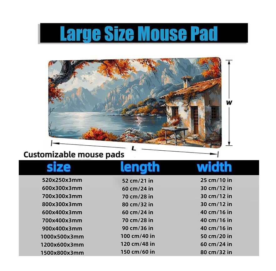 Schreibtischunterlage Herbst Mauspad XXL 120x60cm Mousepad See Gaming Mauspad mit Nicht rutschender Unterlage, Vernähte Kanten WassXerdicht Anti-Rutsch Maus Pad für Laptop, Office Geschenke F0-983 Bild 6