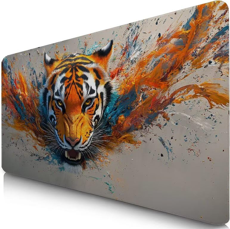 Schreibtischunterlage Retro Mauspad XXL 100x50cm Mousepad Tiger Gaming Mauspad mit Nicht rutschender Unterlage, Vernähte Kanten WassXerdicht Anti-Rutsch Maus Pad für Laptop, Office Geschenke F0-974 Bild 1