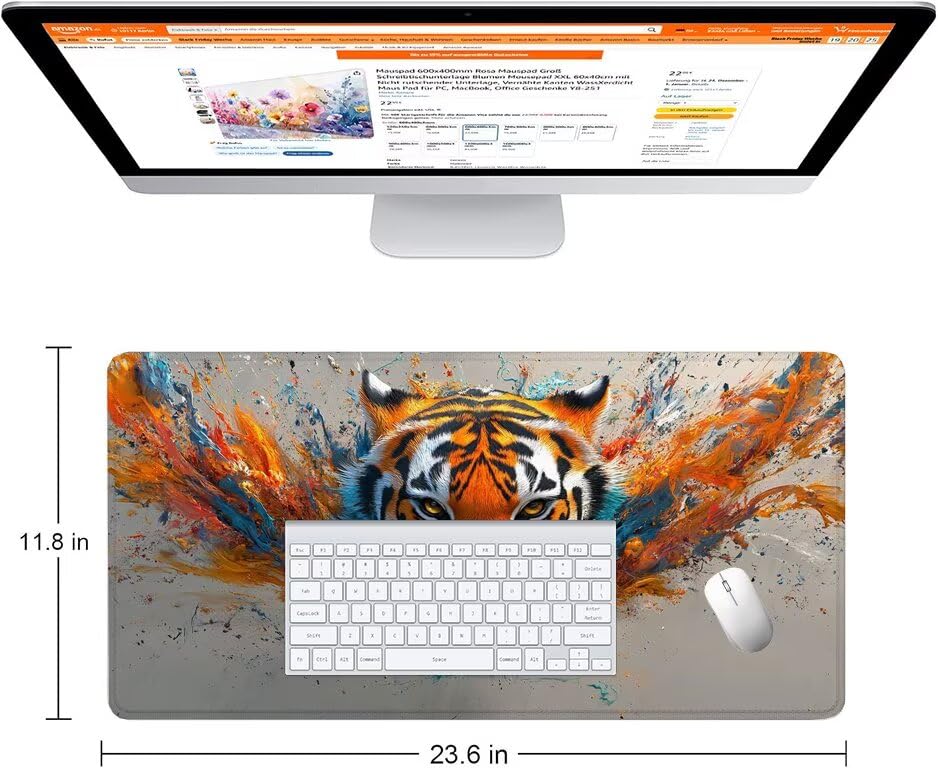 Schreibtischunterlage Retro Mauspad XXL 100x50cm Mousepad Tiger Gaming Mauspad mit Nicht rutschender Unterlage, Vernähte Kanten WassXerdicht Anti-Rutsch Maus Pad für Laptop, Office Geschenke F0-974 Bild 2