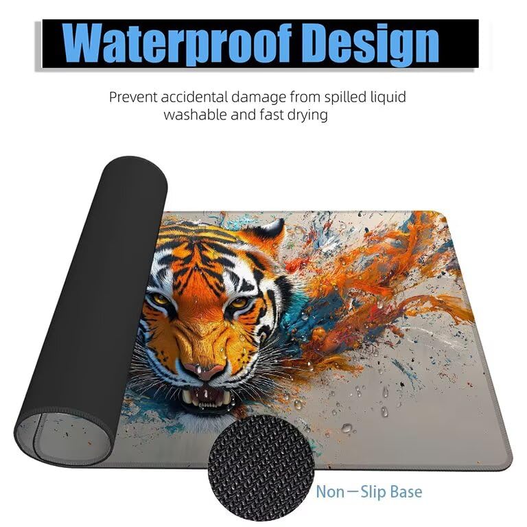 Schreibtischunterlage Retro Mauspad XXL 100x50cm Mousepad Tiger Gaming Mauspad mit Nicht rutschender Unterlage, Vernähte Kanten WassXerdicht Anti-Rutsch Maus Pad für Laptop, Office Geschenke F0-974 Bild 4