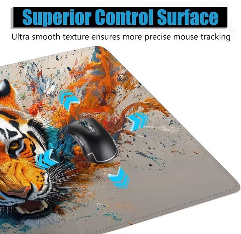 Schreibtischunterlage Retro Mauspad XXL 100x50cm Mousepad Tiger Gaming Mauspad mit Nicht rutschender Unterlage, Vernähte Kanten WassXerdicht Anti-Rutsch Maus Pad für Laptop, Office Geschenke F0-974 Bild 5