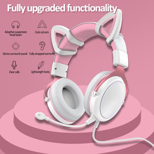 Niedliches RGB-Gaming-Headset mit abnehmbarem Mikrofon mit Geräuschunterdrückung und kabelgebundenen USB-Over-Ear-Kopfhörern(Black) Bild 3