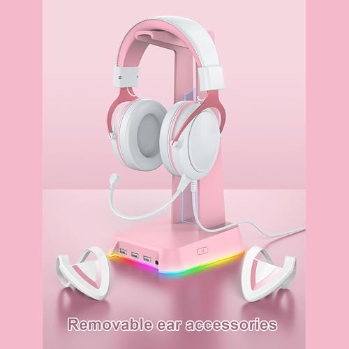 Niedliches RGB-Gaming-Headset mit abnehmbarem Mikrofon mit Geräuschunterdrückung und kabelgebundenen USB-Over-Ear-Kopfhörern(Black) Bild 4