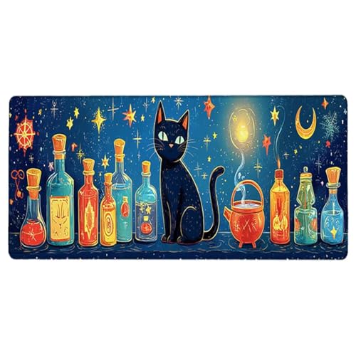 Gaming Mauspad XXL 1600x800x3mm, Katze Anti -Rutsch Mousepad XXL, Blau groß Schreibtischunterlage, Waschbares, Rutschfeste Gummibasis, Mauspad mit Nähten an Den Kanten für PC, Maus und Tastatur -36870 Bild 2